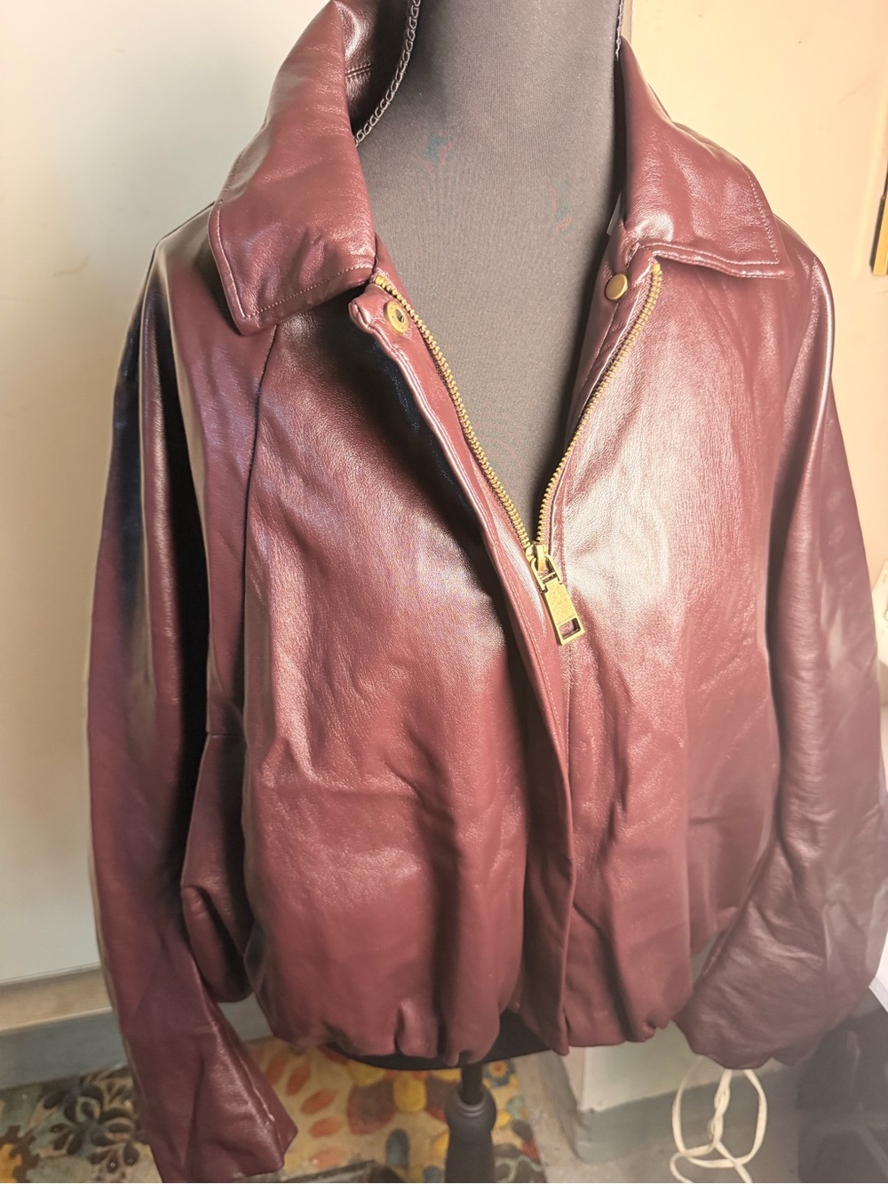 Rebecca Minkoff Burgundy faux Leather Bomber Jacket